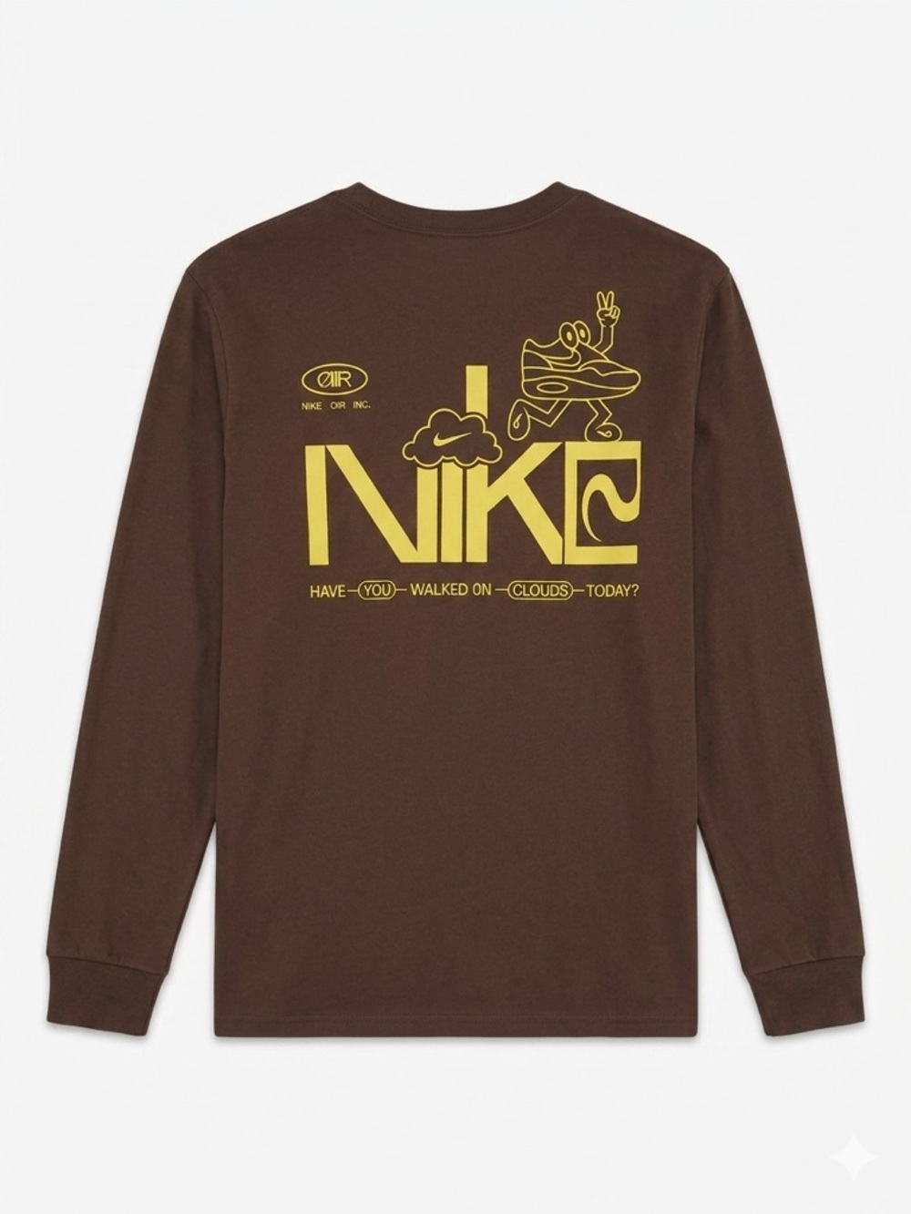 Nike Brown Long-Sleeve Tee with Yellow Air Logo